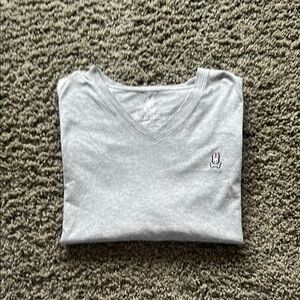 Gray V-Neck T-Shirt with Bunny Logo